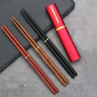 ETXJapanese Style Natural Wooden Chopsticks Folding Portable Outdoor Camping Reusable Tableware with Aluminum Box Kitchen Tools