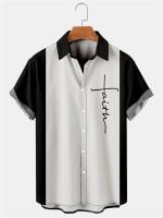 ♔ Cross-border electricity man euramerican fashion contracted cross pattern Hawaii bowling shirts with short sleeves