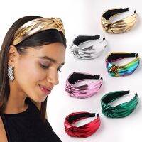 [HOT W] 2022 PU หนัง Headbands Gold Silver Knotted Hairbands Glitter Headband สีทึบหนังผม Hoop ผู้หญิงอุปกรณ์เสริมผม