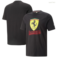 2023 NEW the New Round Neck T-shirt Features Scuderia Ferrari Race Big Shield Puma Heritage Summer Mens, Womens, Black, And Red Patterns. 2023. Size：s-5xl