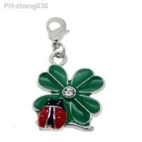 Enamel 4 Leaf Green Rhinestone Clover Red Ladybird Clip On Charms Pendant For Making Earrings Necklaces Bracelets Party Jewelry