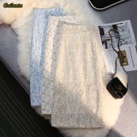 Women Summer High-waisted Skirt Office Midi Skirt Korean Fashion Print Florla Lace Casual Vintage Skirt A Line Mid-length Skirt