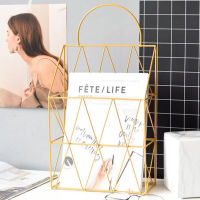 Ins Golden Wrought Iron Portable Book Rack Multifunction Desktop Book Organizer Basket Office Gold Newspaper Magazine Rack