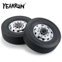 YEAHRUN 2Pcs Metal Front Wheel Hub Rims with 28mm Width Black Rubber Tires for 1/14 Tamiya RC Trailer Tractor Truck Car Parts