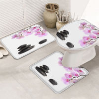 Orchid Black Stone Pink Flower White Bath Mat Set Anti-Slip Car Bathroom Cover Toilet Seat Mat Accessories for Toilet