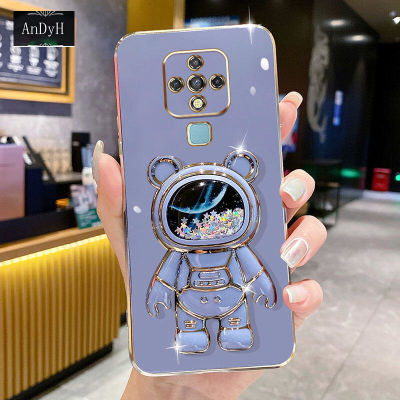 AnDyH Phone Case Tecno Camon 16/Camon 16 Pro/CE7/CE7j/CE9h 6DStraight Edge Plating+Quicksand Astronauts who take you to explore space Bracket Soft Luxury High Quality New Protection Design