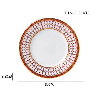 Ceramics Flat Plate Bone China Cup Saucer Set Red Platter Tableware European Style Western Dinner Dishes Coffee Cup Set 1pcs