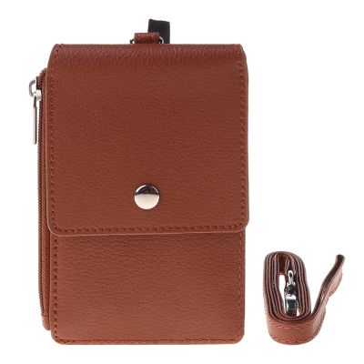63HC Badge Holder with Zip PU Leather ID Badge Card Holder Wallet Case with 5 Card Slots, 1 Side Zipper Pocket