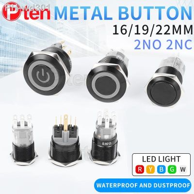 ◕☬ 2NO2NC 16/19/22mm Waterproof Metal Push Button Switch LED Light Momentary Car Engine Power Switch 3/6/12/24/220V BLACK 1NO1NC