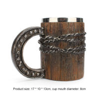 Wood Style Beer Mug Stainless Steel Viking Imitation Iron Handle Mug Christmas Gift Office Craft Barrel Wine Insulated Water Cup