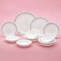 Corelle MYSTIC Grey ชามและจานเซรามิก 10 ชิ้น อาหารเย็น เครื่องล้างจาน ตู้เซฟ