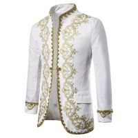 British Style Palace Prince Gothic Jacket Fashion Black Velvet Gold Embroidery Punk Outwear Wedding Groom Slim Fit Suit Jacket