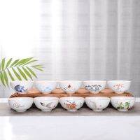 （glistening shop）3ChineseAnd WhiteTeacup TravelTea Bowl Anti Scaling Hand Painted Cone CupCupsSet