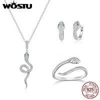 WOSTU 925 Sterling Silver Luxury Brand Snake Pendant Necklace Adjustable Band Rings and Hoop Earrings for Women ZBZHS205