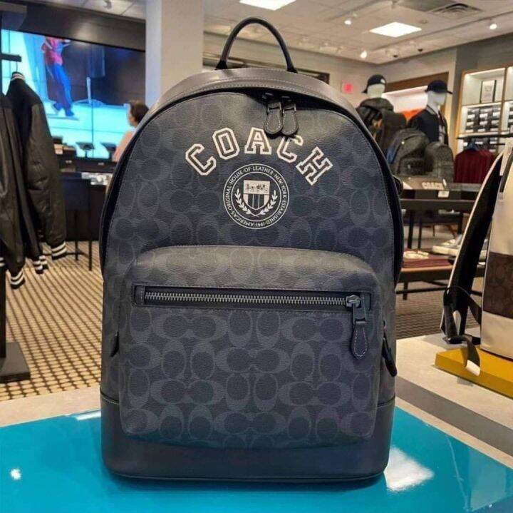 SALE! Authentic Coach West Backpack In Signature Canvas With Varsity