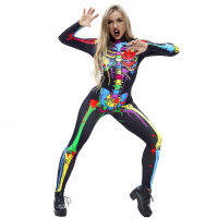 Factory direct sales halloween clothing womens jumpsuit halloween 3D digital print skinny long sleeve halloween costume