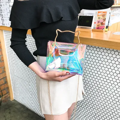 PVC Laser Crossbody Satchel PVC Bag Small Square Bag Lnclined Laser Handbag Laser Shoulder Bag Handbag