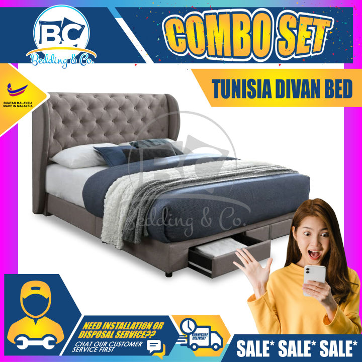 Combo Bed Set Fabric Bedframe And Mattress Tunisia Storage Drawers Divan Solid Divan Bed 