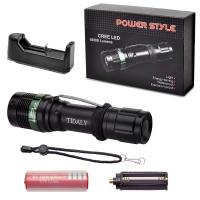 Ultrafire ไฟฉาย เดินทาง POWER STYLE ความสว่าง 18000 Lumens ปรับไฟได้ 3 แบบซูมเข้าออกได้ พร้อมถ่านและแท่นชาร์ท (ครบเซ็ต)