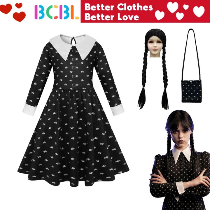Wednesday Dress for Girls Kids Addams Family Cosplay Costume Outfit 