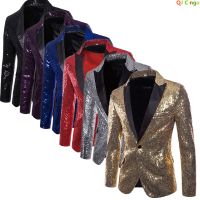 Shiny Gold Sequin Glitter Embellished Blazer Jacket Men Nightclub Prom Suit Blazer Male Costume Homme Stage Clothes For singers