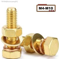 ☇☂♗ 1-10Sets M4-M10 4In1 Brass Outer Hexagonal Bolt Screw Nut Flat Washer Elastic Washer Combination Set Machine Screw Copper DIN933