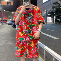 WOMA เสื้อยืดพิมพ์ลายแขนสั้นผ้าดิบสไตล์ชาติพันธุ์สำหรับทุกเพศ