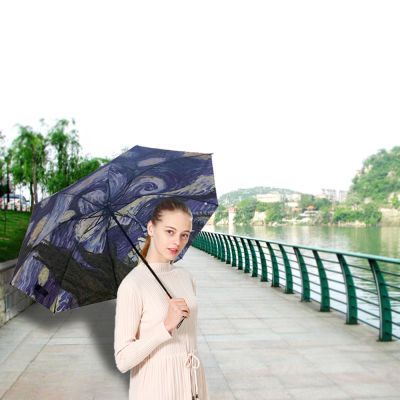 ร้อนพับ Windproof ร่มแวนโก๊ะภาพวาดสีน้ำมันร่มอาทิตย์ร่มหญิงร่มกลางแจ้งป้องกันแสงแดดร่ม