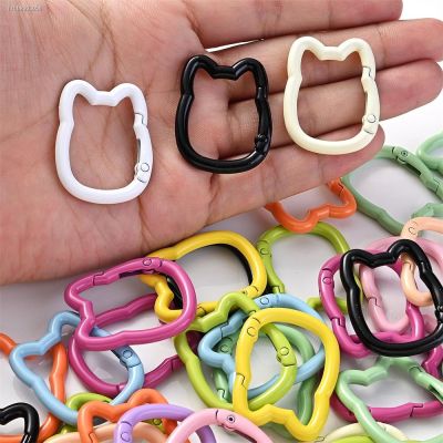 ™✳◘ 5pcs 38x28mm Mix Color Carabiner Lucky Cat Keychain Clip Camping Hoop Outdoor Spring Gate Safety Buckle Key ring Diy Accessories