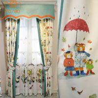 Childrens Room Cartoon Bear Printing Thickened Shading Cotton and Linen Curtains Customized Finished Products for Boys Bedroom