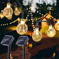 20 100 LED Solar String Outdooor Crystal Globle Lights with 8 Modes Waterproof Solar Powered Lamp for Garden Party Wedding Decor