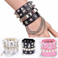 Dark punk multi-layer leather wide bracelet combination domineering skull rivet hip-hop bracelet jewelry couple bracelet cool