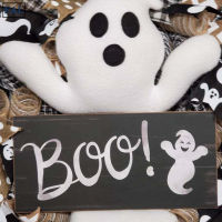 พวงหรีด Boo Ghost พวงหรีดผีฮาโลวีนสำหรับที่แขวนประตูหน้าบ้านสุดน่ารักเครื่องประดับเทศกาลของตกแต่งบ้าน