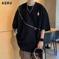 ASRV เสื้อยืดคอกลมมีซิปของผู้ชายเสื้อแนวสตรีทขนาดใหญ่พิเศษเสื้อแขนสั้นผู้ชายแฟชั่นอินเทรนด์แขนห้าส่วน