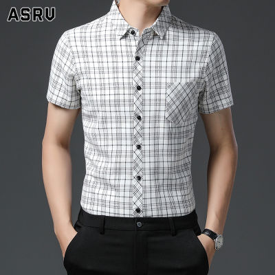 ASRV เสื้อเชิ้ตชาย เสื้อเชิ้ตผู้ชาย shirts for men เชิ้ตผู้ชาย เสื้อสูทลายตารางแขนสั้นระบายอากาศของผู้ชายเสื้อเชิ้ต