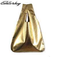 New Arrival Esle Wang Casual Tote Pu Leather Top-handle Bags Fashion Women Open Pocket Gold Silver Handbag Bolsas Feminina