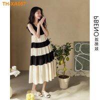 Pai Bangnus nightdress ใหม่ของสตรีเสื้อสวมหัวผ้าฝ้ายฤดูร้อนตีสีเย็บ sundress แจ๊กเก็ตตัวนอกยาวปานกลางหลวม