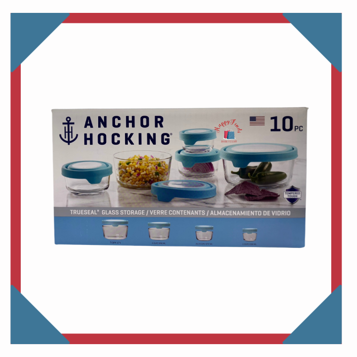 Anchor Hocking TrueSeal Glass Food Storage 10 Piece Set, Mineral Blue