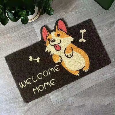 ✎✧┇ Cute MINI Corgi Dog Doormat Decor Pet Animal Floor Door Mat Non-Slip Soft Flannel Carpet for Hallway kitchen Room 40x60cm