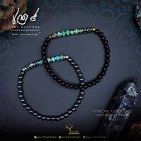 สร้อยข้อมือหิน  แอฟริกันเทอร์ควอยซ์ : African Turquoise  สไตล์ Unisex กำไลหิน ร้อยคู่กับ เฮมาไทต์ หรือ นิลโอนิกซ์