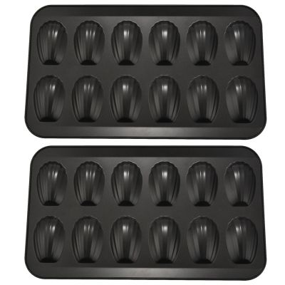 2 Packs Non-Stick Madeleine Pot, Baking Mold 12 with Shell Cake Baking Tray Chocolate Non-Stick Baking Tray, Used for Oven Baking Black