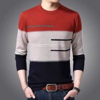 เสื้อกันหนาวลายเกาหลีฤดูใบไม้ร่วงบางเสื้อแขนยาวผู้ชายคอกลม Pullover ถักเสื้อกันหนาว