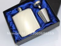 6oz classic Pure handmade stainless hip flask with 4ups and funnel and gift silk lined box