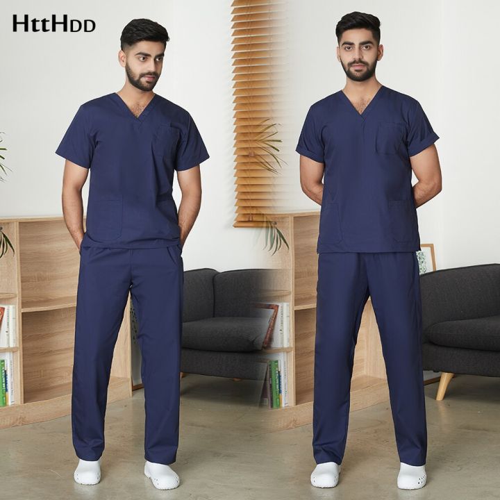 Anesthesiologist Gown Short Sleeve Scrub Men's V-Neck Pharmacy Suit ...