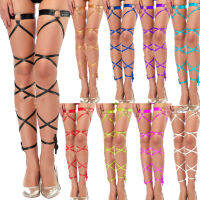 ชุดชั้นในเซ็กซี่ PU หนัง Cross Bandage High Thigh ถุงน่องผู้หญิง Elastic Gothic Leg Harness Wraps Garter Belt Party Hosiery