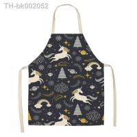 ◊▩❁ Cartoon Unicorn Fashion cotton Linen Fabric Apron Kitchen Waterproof Sleeveless Halter Apron Cooking Baking Barbecue Accessories