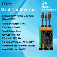 Y&amp;H 500W/600W/700W Solar  อินเวอร์เตอร์กริดไทร์ MPPT Pure Sine Wave DC18V-50V Input AC180-260V Output for 36V Solar Panel