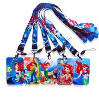 Disney Princess Ariel ID Card Holder Lanyards Mermaid Women Neck Strap Credit Card Case Girls Badge Holder Retractable Clip