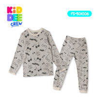 KiddeeCrew ชุดนอนเด็กผู้ชายและผู้หญิงชุดนอนสีเทาลายแวนตา  Vanilla gray pajamas เหมาะสำหรับอายุ 1-8 ปี