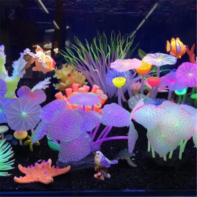 Silicone Glowing Artificial Fish Tank Aquarium Coral Plants 11 Leaves Underwater Ornament Fish Tank Aquarium Decor Accessories